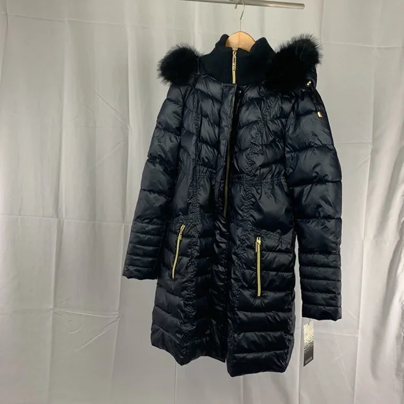 Kensie Quilted Faux Fur Hoodie Puffer Jacket Size Medium NWT Navy - Picture 4 of 12